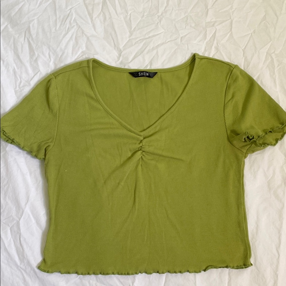 Green Ribbed Cropped Top